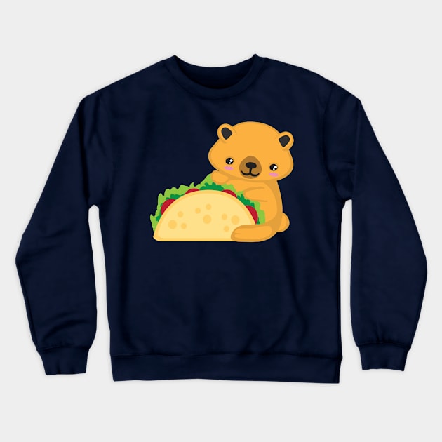 Cute Kawaii Bear with a Taco Kid Design Crewneck Sweatshirt by Uncle Fred Design